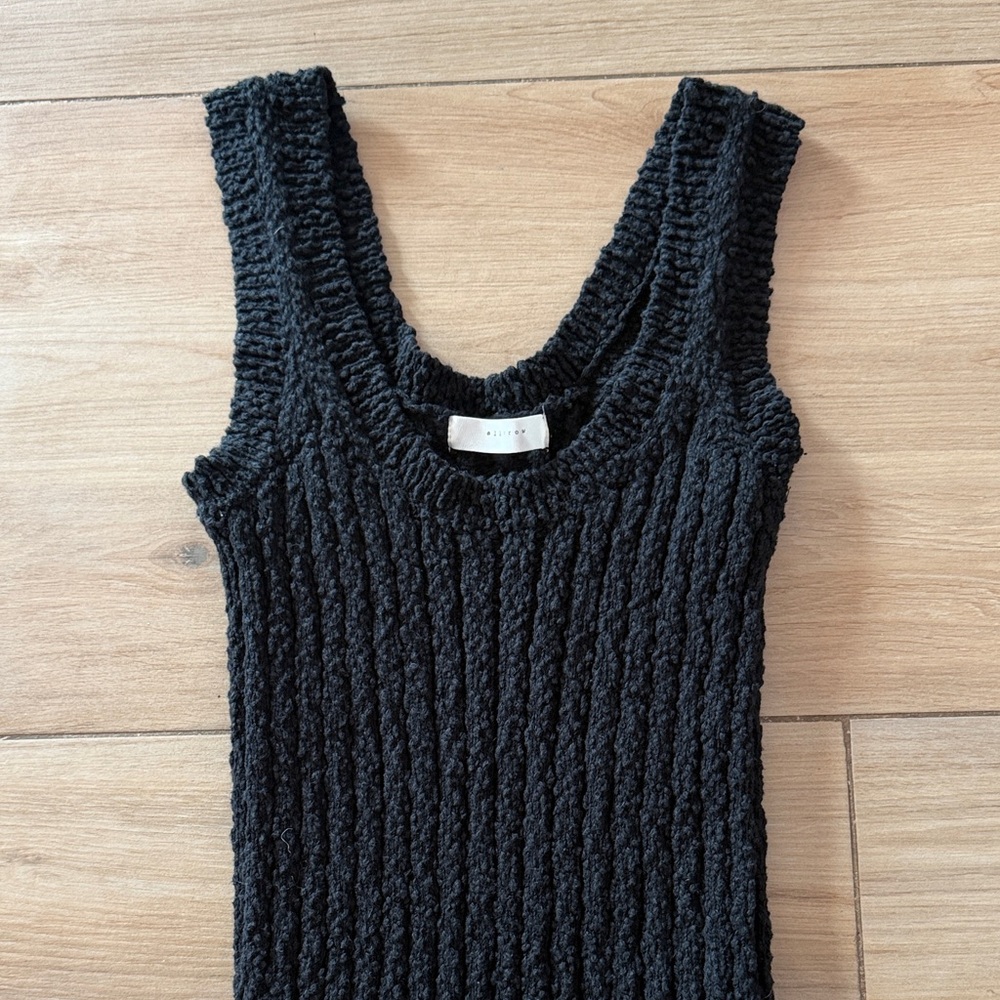 All Row Black Chunky Ribbed Knit Maxi‎ Dress Sleeveless Slit Scoop Neck Women's - Picture 4 of 6